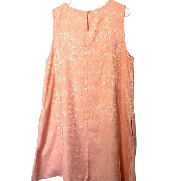 NWT Simply Noelle Peach Damask Swing Dress L/XL Pockets Sleeveless Keyhole Back - Picture 4 of 6
